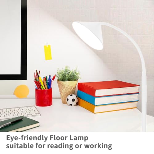 Floor Lamp 18W Upgraded Bright LED Floor Lamps for Living Room Bedroom with Gooseneck Stepless Dimming & Color 76inch Tall Standing Lamp with Remote & Touch Control Work with Smart Plug (White-76inch)