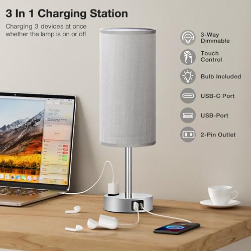 Grey Bedside Lamp for Bedroom
