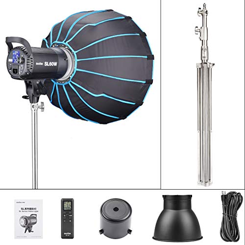 SL 60W Kit with Softbox and 2.8M Stainless Steel Light Stand LED Video Light 5600K Studio Continuous Lamp Bowens Mount Wirelessly Adjust Photo Lights for YouTube