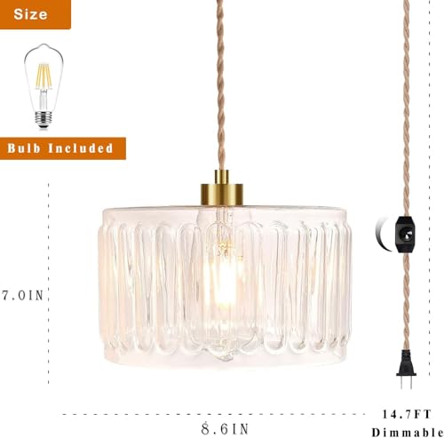 Glass Plug in Pendant Light Hanging Lights with Plug in Cord Milk White Hanging Lamp Gold Dimmable Mid Century Modern Plug in Chandelier Ceiling Fixture for Living Room