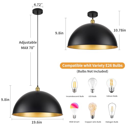 20 Inch Black Pendant Light Fixtures (2 Count)