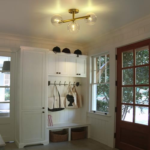3 Light Semi Flush Mount Glass Ceiling Light Clear Globe
