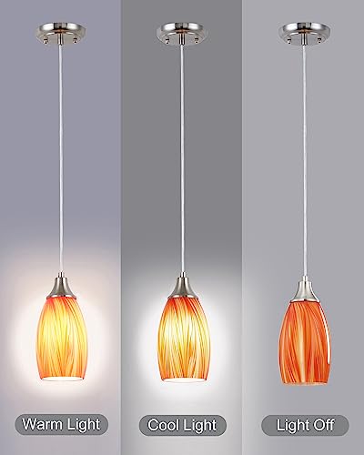 Art Glass Mini Pendant Lights for Kithen Island Blown Glass Pendant Lighting Shade with Brushed Nickel Finish 3Pack Hanging Pendant Light Kitchen Counter