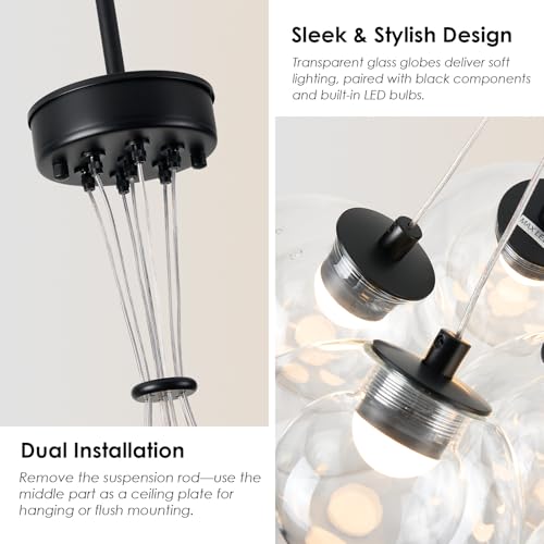 Modern Sputnik Chandeliers 7 Lights Clear Bubble Glass Chandelier Lighting