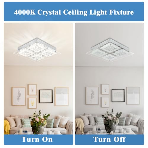 LED Ceiling Light Square Crystal Flush Mount Ceiling Light Chrome Dimmable