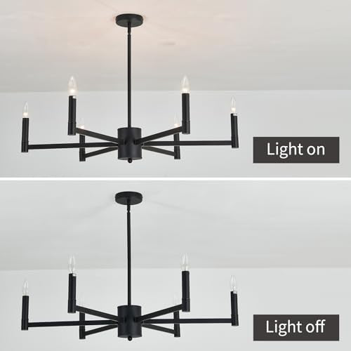 6 Light Candle Chandeliers Modern Black Farmhouse Ceiling Light Fixture Industrial Pendant Lighting for Dining Room Living Room Bedroom Kitchen Island Foyer