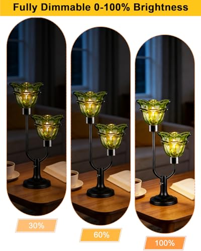 Green Mid Century Modern Flower Table Lamp for Bedroom Dimmable