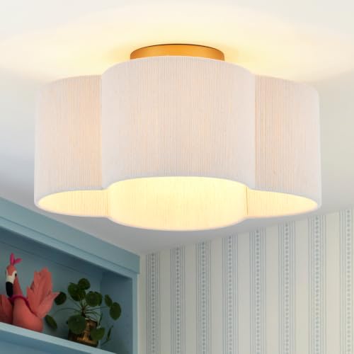 Boho Rattan Semi Flush Mount Ceiling Light Fixture