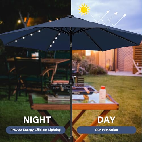 2 Pack 9' Solar Umbrella 32 LED Lighted Patio Umbrella Table Market Umbrella with Push Button Tilt (2 Count)