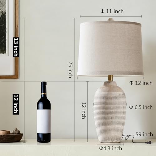 25" Vintage Ceramic Table Lamp for Bedroom Living Room (Retro Beige)