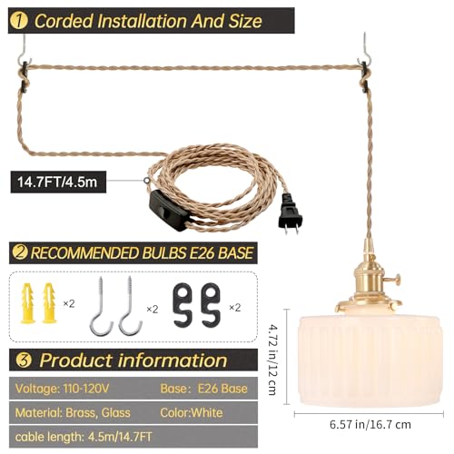 Plug in Pendant Light Hanging Light Fixtures with Plugin Cord On