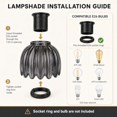 Dark Grey Tulip Glass Lamp Shades 3Pcs (3 Count)