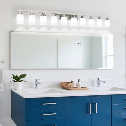 10 Light Bathroom Vanity Light Brushed Nickel 64.5in Vanity Lights