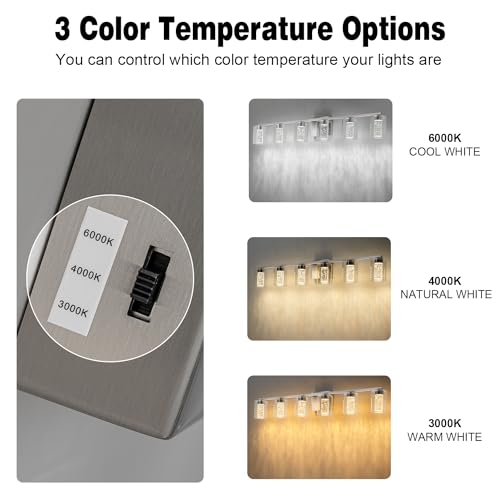 6 Light Brushed Nickel Vanity Light with 3 Color Modes