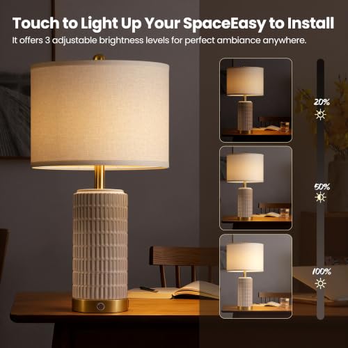 25" Ceramic Touch Table Lamp Set of 2 for bedroom and Living Room White (2 Count)