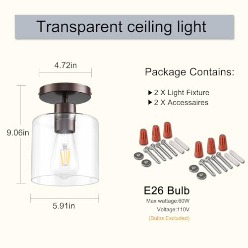 Oil Rubbed Bronze Semi Flush Mount Ceiling Light (2 Count)