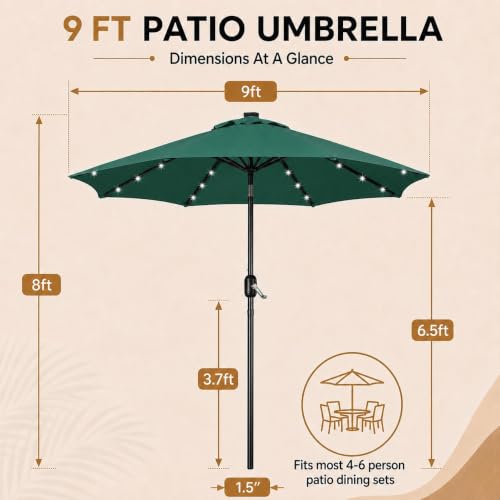 9FT Solar Patio Umbrella w