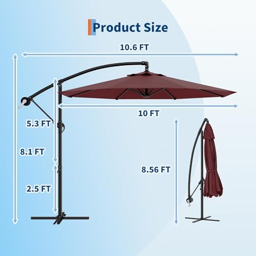 10FT Offset Patio Umbrella with Cross Base