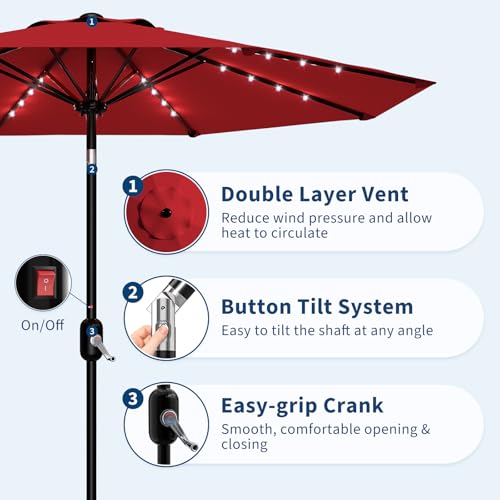 10 FT Patio Umbrella with Solar Lights