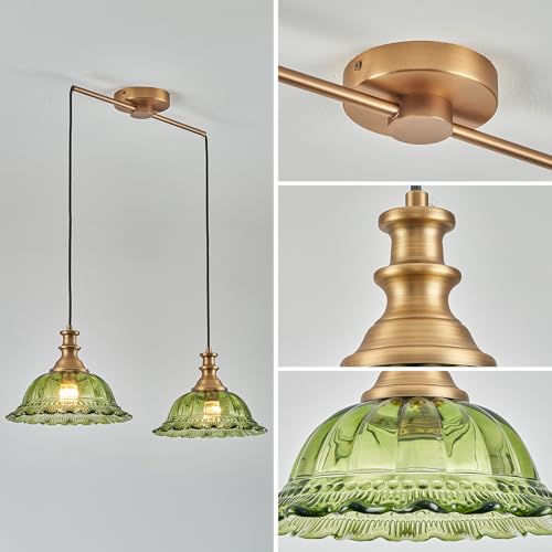 Vintage Pendant Light Fixtures Modern Green Glass Hanging Lighting with Adjustable Cord for Kitchen Island Dining Room Living Room Hallway