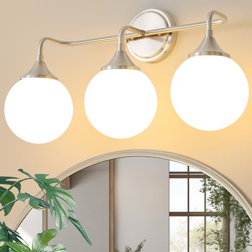 Brushed Nickel Bathroom Light Fixtures Over Mirror Vanity 3