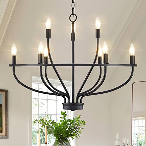 9 Light Black Chandelier Light Fixture Classic Candle Chandelier Lighting Over Table for Dining Room Living Room Bedroom Foyer Kitchen Island