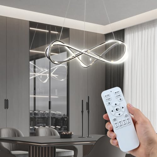 Modern LED Chandelier Chrome, 55W Dimmable 26 Inch | LED Pendant Chandelier, 3-Light Figure-8 Design, Remote & APP Dimmable, Coverage 180 sq.ft for Dining Room
