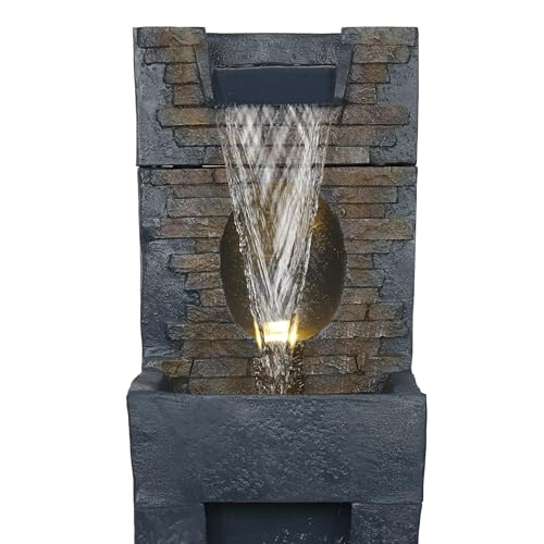 TZL398 40" Stone Wall Cascading Fountain with LED Lights