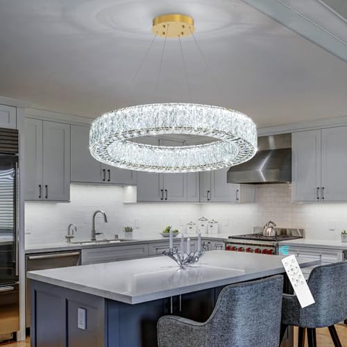 24 Inch Chandelier Glam Dimmable Crystal Chandeliers Luxury Remote Ceiling Pendants Lighting Fixtures for Dining Room Bedrooms Gold