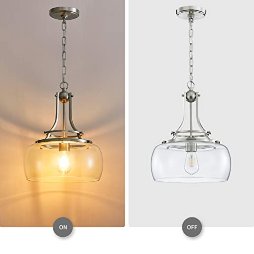 Chandelier Rustic Farmhouse Industrial Round Ceiling Pendant LED Light Fixture with Clear Glass Shades for Dining Room Kitchen Island Foyer Entryway