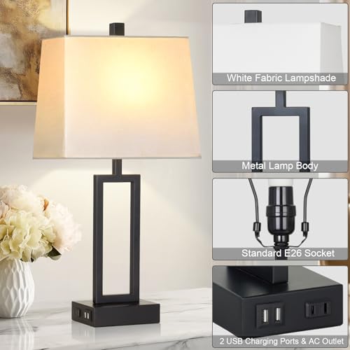 Touch Control Table Lamps with 2 USB Charging Ports & AC Outlets (2 Count)