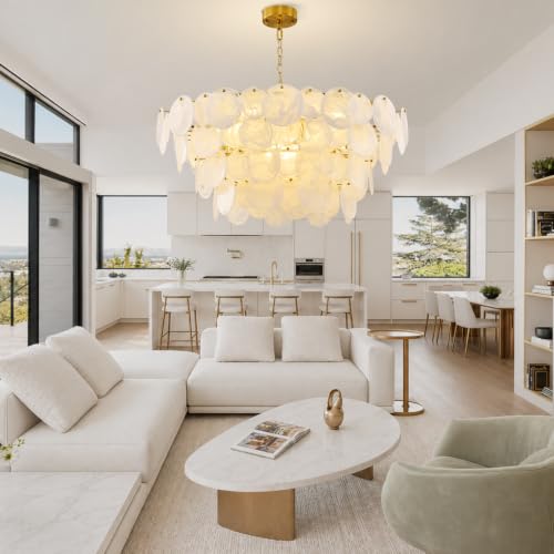 Large Gold Modern Glass Chandelier