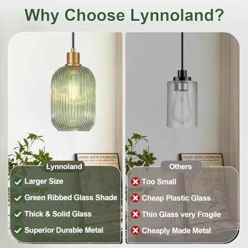 1 Pack Pendant Lights with Vintage Green Ribbed Glass Lampshade