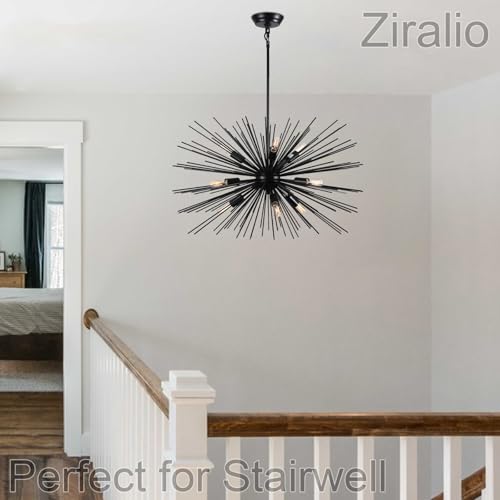 29in 9 Light Black Sputnik Chandelier Large Starburst Modern