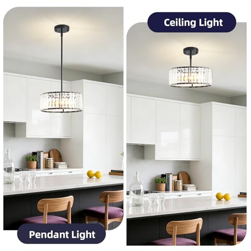 Modern Crystal Black Semi Flush Mount Ceiling Light Fixtures 12 in (Black / 12 in)