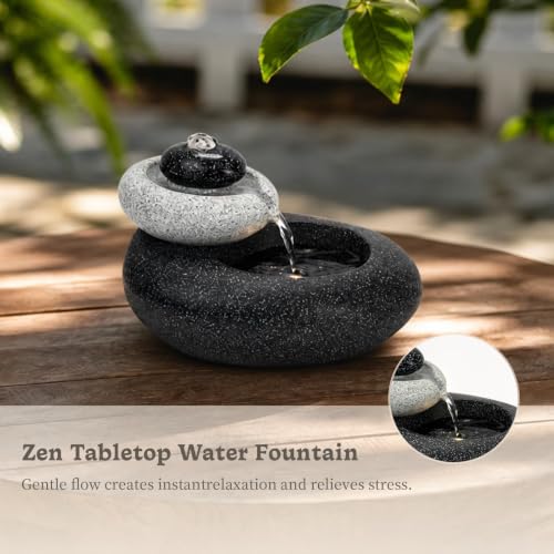 Tabletop Waterfall Fountain Rock Style Small 6.89" Relaxation Tabletop Fountain with Soothing Light for Office Home Decor