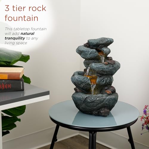 TZL418 14" 3 Tier Rock Fountain with LED Lights