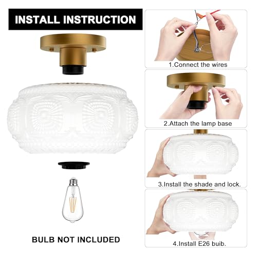 Milk Glass Semi Flush Mount Ceiling Light Fixture