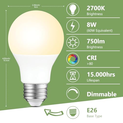 12 Pack A19 LED Light Bulbs Dimmable (12 Count)