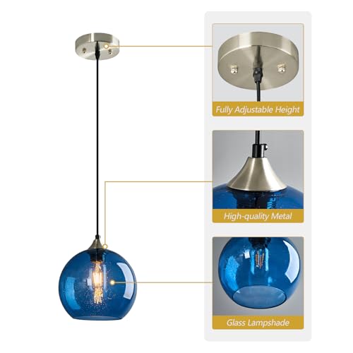Blue Glass Pendant Lights Kitchen Island Lighting Globe Pendant Light Fixtures Modern Pendant Lighting for Kitchen Island Bedroom Living Dining Room Light Fixture