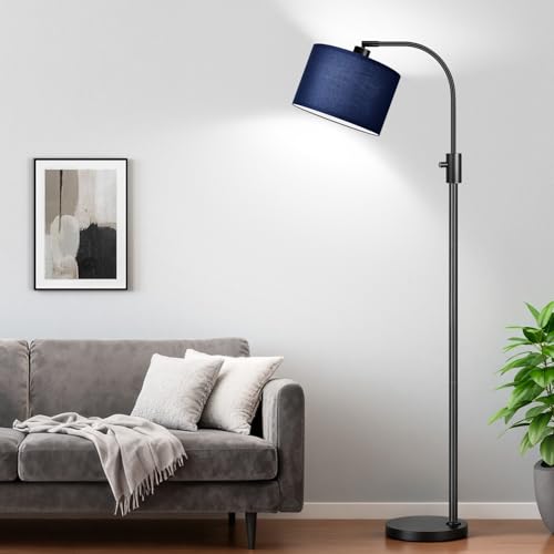 Upgraded Modern Arc Dimmable Tall Standing Floor Lamp with Blue Shade