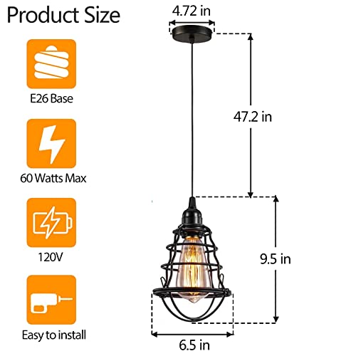 Industrial Pendant Light INNOCCY Edison Hanging Cage Pendant Lights E26 E27 Base Vintage Adjustable Pendant Lamp Fixture for Kitchen Home Lighting 2 Pack (2 Count)