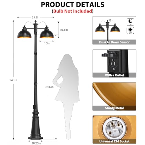Dusk to Dawn Outdoor Lamp Post Lights with Outlet