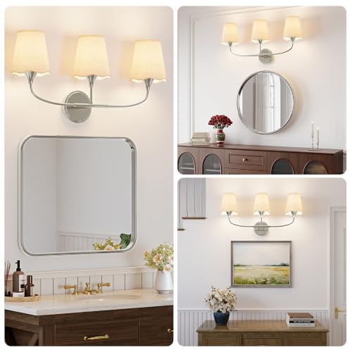 Brushed Nickel Bathroom Light Fixtures Over Mirror (Nickel / 3 Light)