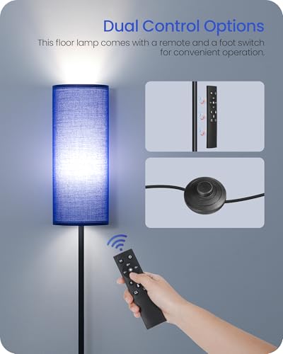 Dimmable Blue Floor Lamp for Living Room with Remote and Foot Switch