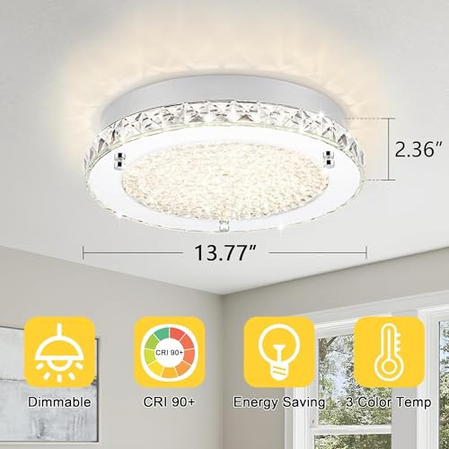 Crystal Ceiling Light Modern 13 Inch Dimmable Flush Mount Ceiling Light 18W