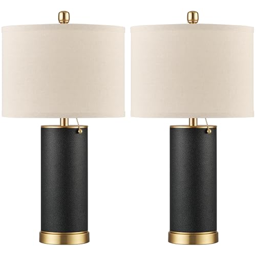 23.4" Black PU Leather Table Lamps for Living Room Set of 2 (2 Count)