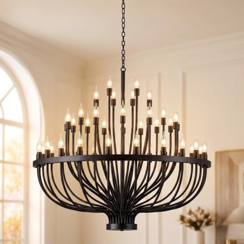 Large Black Wagon Wheel Chandelier 48