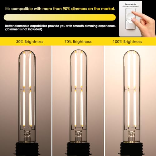 T10 LED Bulb 6W Equal E26 LED Bulb 60 Watt Dimmable Cool White 4000K E26 Edison Bulb AC120V 750lm Tubular Light Bulb T10 for Rustic Pendant (6 Count)