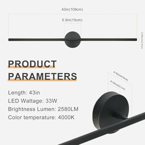 Matte Black Bathroom Light Fixtures Over Mirror 43 Inch